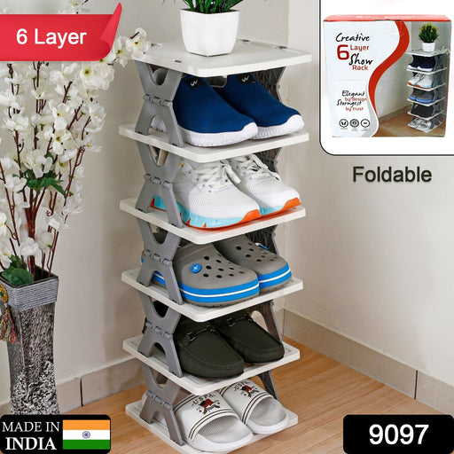 9097 Smart Shoe Rack with 6 Layer Shoes Stand Multifunctional Entryway Foldable & Collapsible Door Shoe Rack Free Standing Heavy Duty Plastic Shoe Shelf Storage Organizer Narrow Footwear Home 