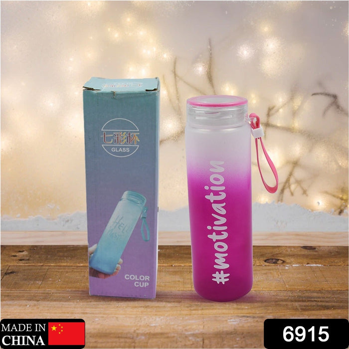 6915 Motivational Glass Bottle Colorful potable Water Glass Bottle With Rubber Band, Daily Intake Hourly Water Bottle to Ensure You Drink Enough Water Throughout The Day Reusable Cycling Gym, Workout Fitness Bottle (approx 350 ml) (Mix Design)