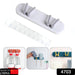 Plastic bathroom organizer, wall-mounted with shelf and hooks for accessories.