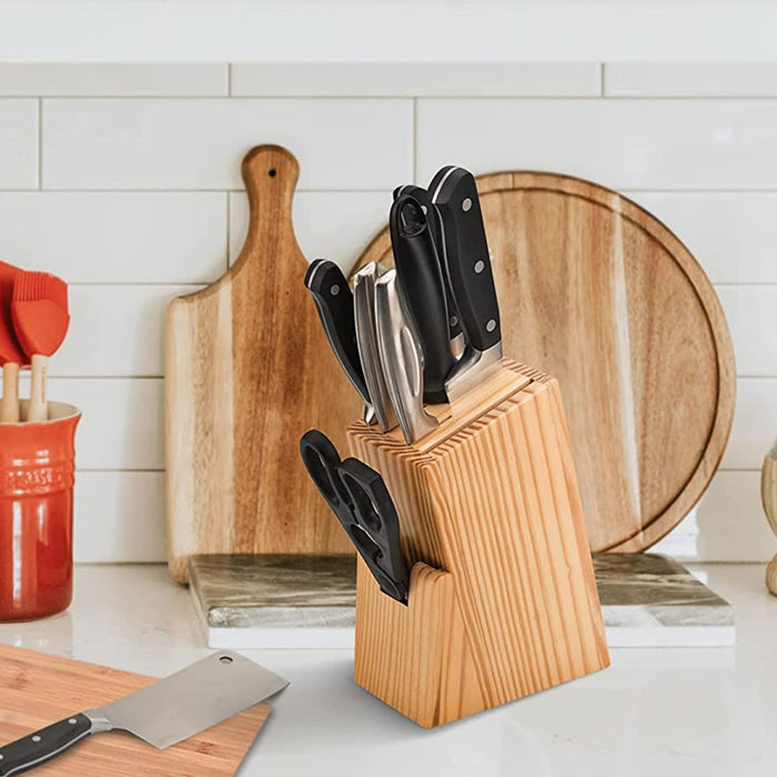 0102 Kitchen Knife Set with Wooden Block and Scissors (5 pcs, Black)